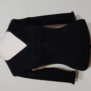 Classiques Entier Black V-Neck Flower Design Qtr. Sleeve Sweater Sz. XS